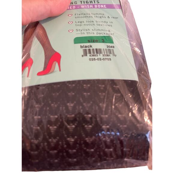 SPANX Assets Shaping Tights Textured Wish Bone 3 Pair Black Size 3 NEW - Picture 10 of 11